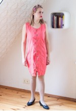 Bright salmon pink sleeveles denim dress