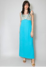 60's Vintage Sleeveless Evening Gold Brocade Maxi Dress